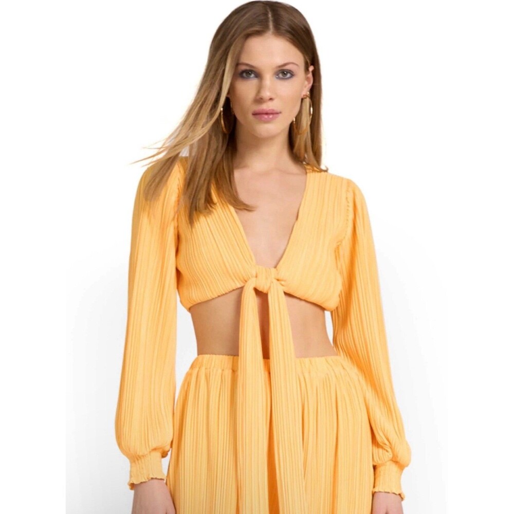 4Sienna Women Top Cropped V Neck Wrap Yellow Beach Vacay One Size New